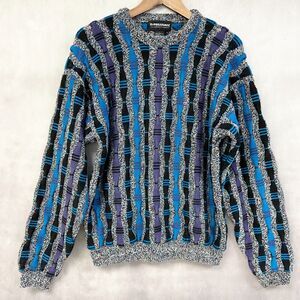 VTG‎ Expressions International 3-D Knit Sweater Mens Large Grandpa 90s Grunge